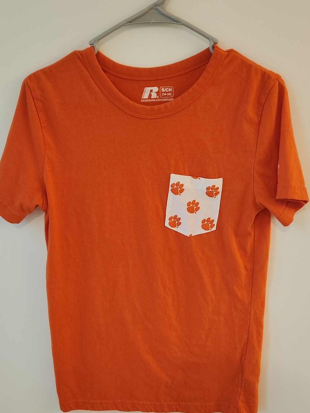Clemson Russell Athletic Orange Short-Sleeve Tee with Paw-Print Pocket
